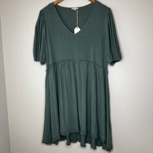JODIFL LINEN BLEND OVERSIZED BABYDOLL DRESS NWT WOMEN’S SIZE SMALL OLIVE GREEN